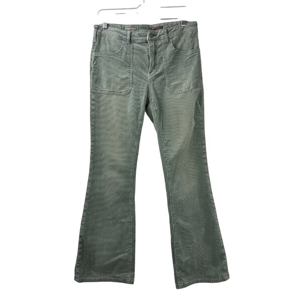 Anthropologie Pilcro 30 The Icon Mid-Rise Corduroy Chop Pocket Flare Jeans Green - Picture 11 of 16